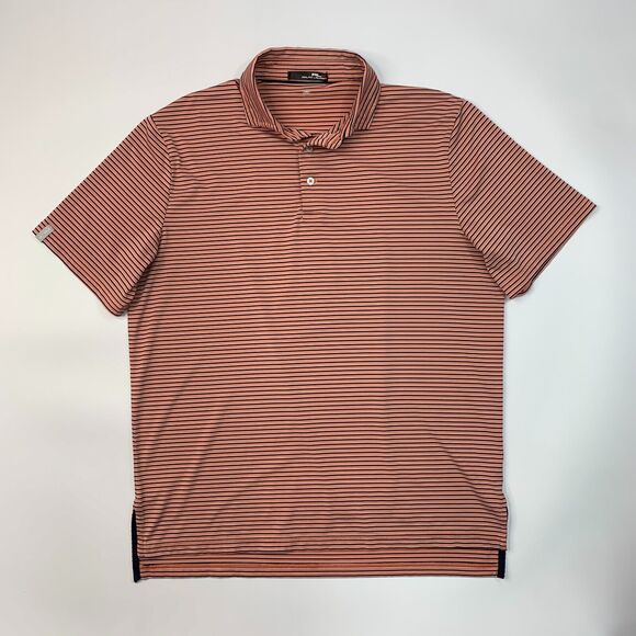 Ralph Lauren RLX Polo Shirt Men L Large Salmon Striped High Low Hem Stretch Golf - Picture 2 of 9